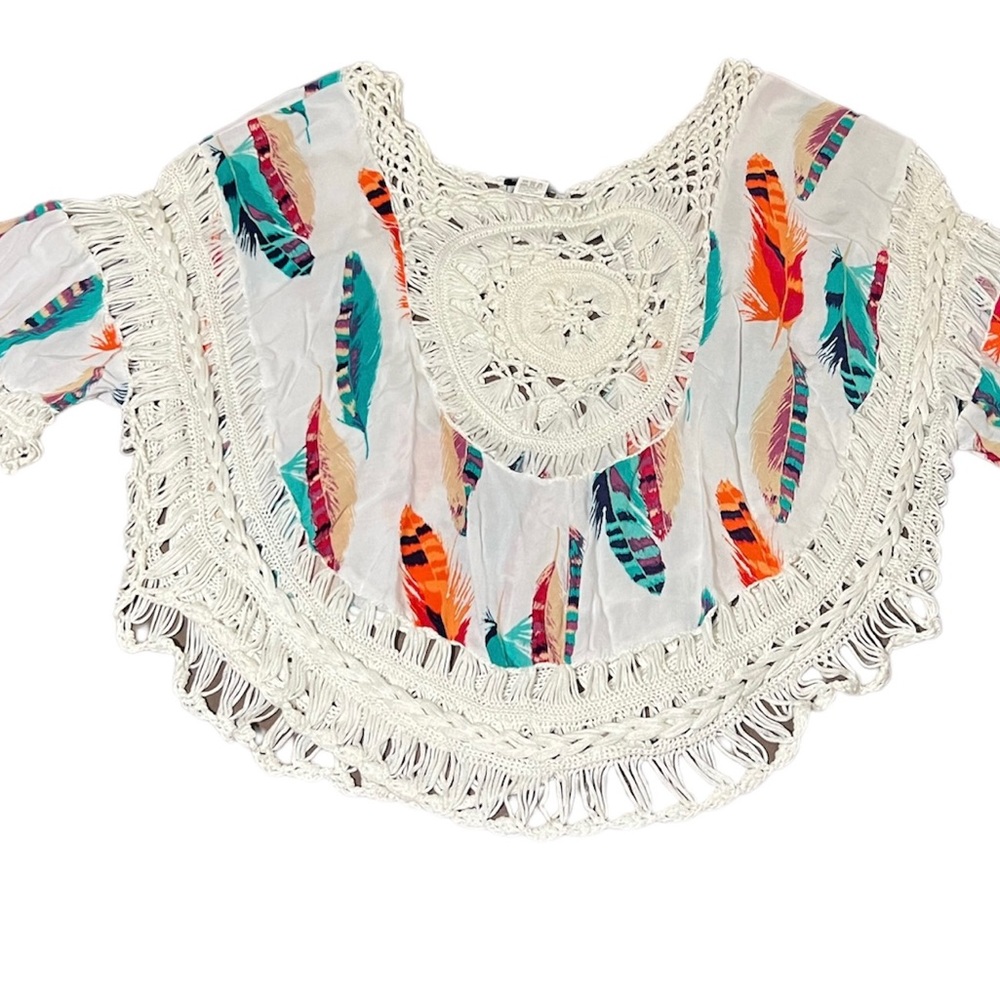 Orange and blue feather top